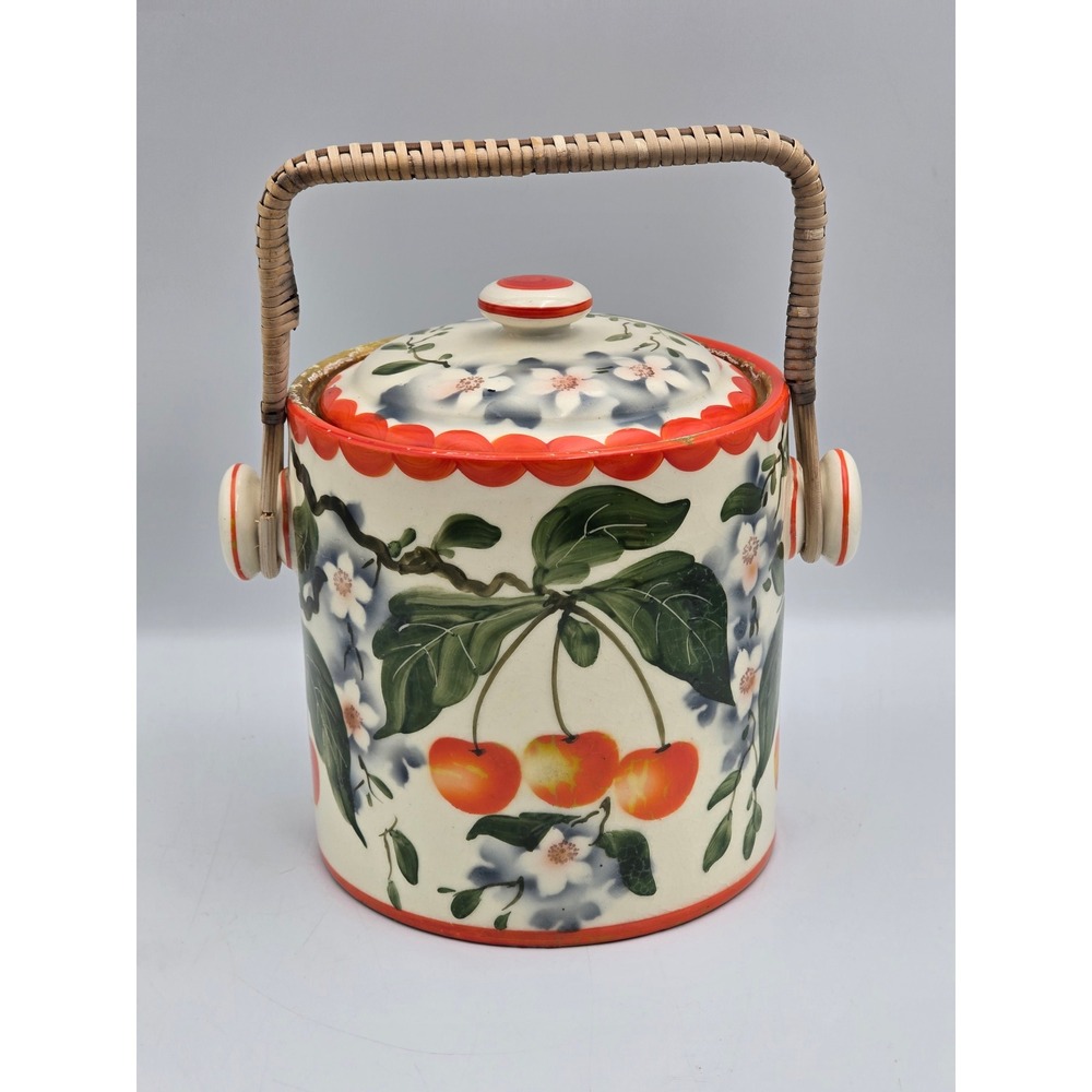 Erphila  Cherry Ceramic Ice Bucket‎ Large Multicolor Fair Vintage Rattan